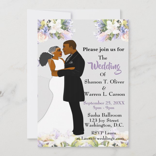 Invitación Novia afroamericana y Boda floral Groom Invi (Anverso)
