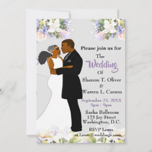 Invitación Novia afroamericana y Boda floral Groom Invi