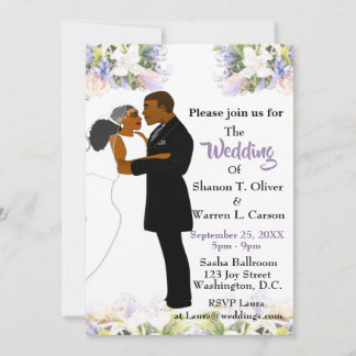 Invitación Novia afroamericana y Boda floral Groom Invi
