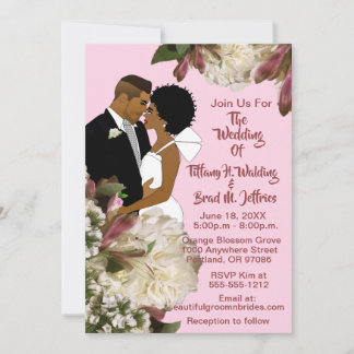 Invitación Novia afroamericana y Boda rosa blanco de Groom