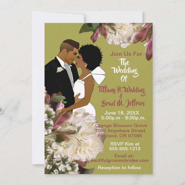Invitación Novia afroamericana y Boda rosado de Groom Gold (Anverso)