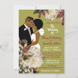 Invitación Novia afroamericana y Boda rosado de Groom Gold