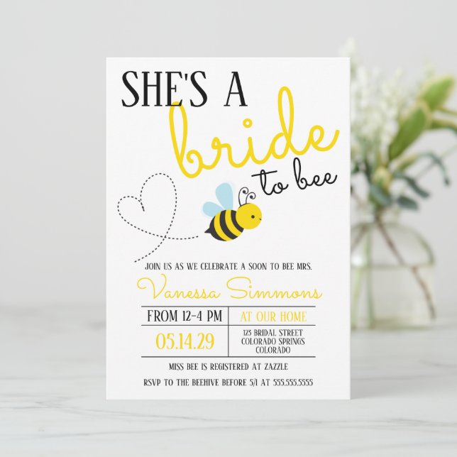 Invitación Novia amarilla a ducha nupcial (Anverso de pie)