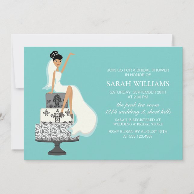 Invitación Novia Aqua en pastel de Boda (Anverso)