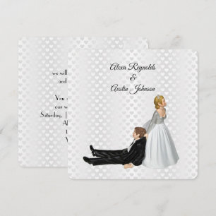 Invitación Novia arrastrando al novio humor de boda