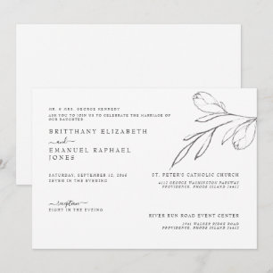 Invitación Novia Blanca Sencilla Padres Tallo Dibujado a Mano