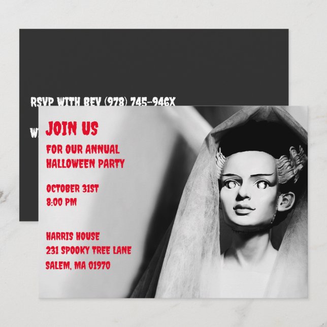 Invitación Novia blanca y negra vintage de Frankenstein (Anverso / Reverso)