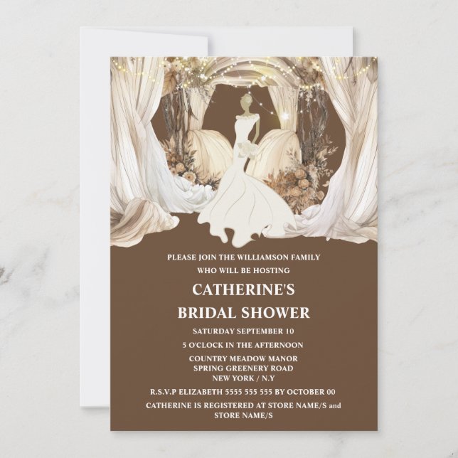 Invitación Novia boda blanco vestido boho luces de cuerda (Anverso)