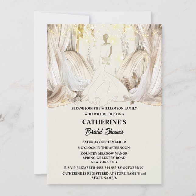 Invitación Novia boda blanco vestido de cadena luces de caden (Anverso)