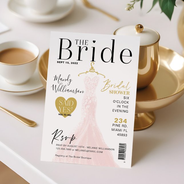 Invitación Novia Boda Vestido Bridal Ducha Revista Cubierta I (Bride Wedding Dress Bridal Shower Magazine Cover I Invitation)