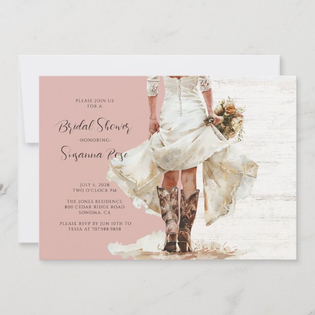 Invitación Novia Boda Vestido Novia Boots Ducha de novia (Anverso)