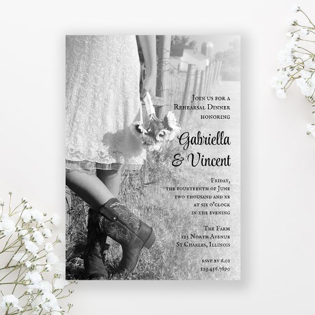 Invitación Novia, boots de vaquero, cena de ensayo de girasol (Subido por el creador)