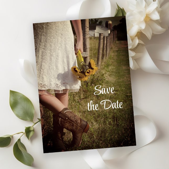 Invitación Novia, botes de vaquero, granja de girasoles salva (Subido por el creador)