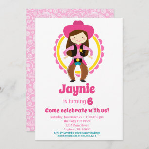 Invitación Novia - Brunette Cute Cowgirl Birday Party