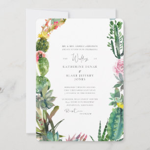 Invitación Novia Cactus Tropical Padres Redondeados