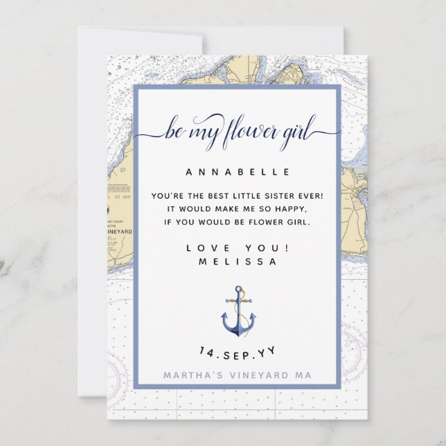 Invitación Novia con flores náuticas | Martha's Vineyard (Anverso)