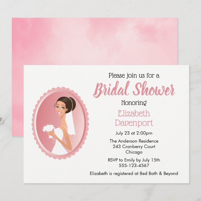 Invitación Novia con velo sosteniendo flores Despedida de sol (Anverso / Reverso)