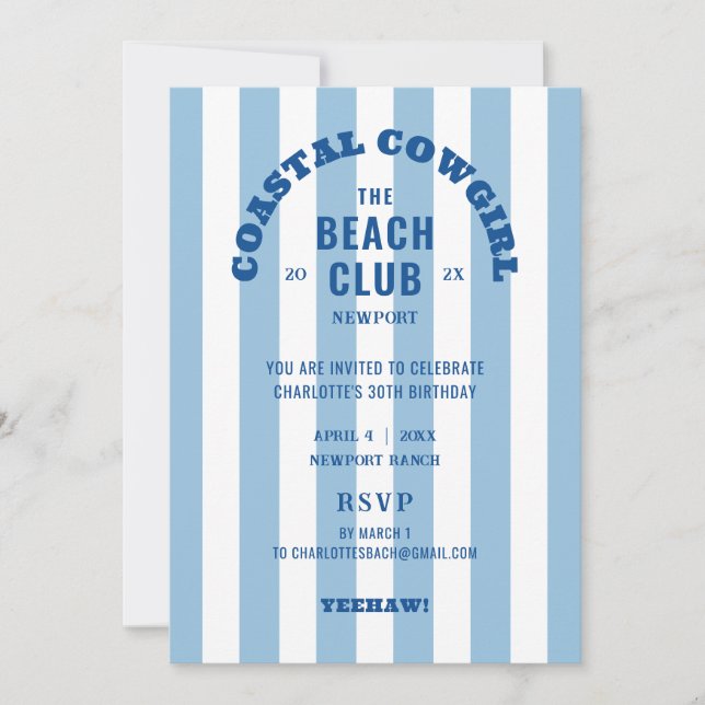 Invitación Novia costera The Beach Club 30 cumpleaños Fiesta (Anverso)
