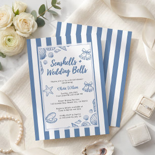 Invitación Novia de conchas de mar azul náutico personalizado
