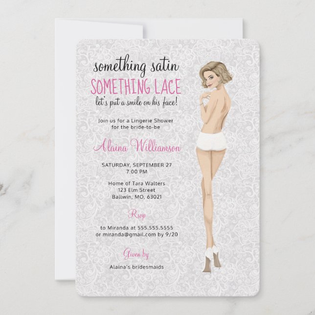 Invitación Novia de encaje en una ducha de ropa interior (Anverso)