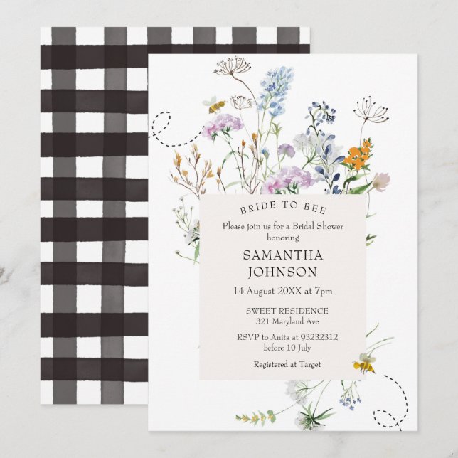 Invitación Novia de flores silvestres en ducha de novia de ab (Anverso / Reverso)