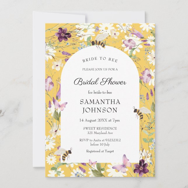 Invitación Novia de flores silvestres en ducha de novia de ab (Anverso)