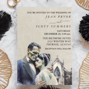 Invitación Novia de Frankenstein en boda de Halloween