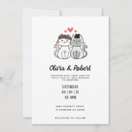 Invitación Novia De Gato Y Boda Minimalista De Groom