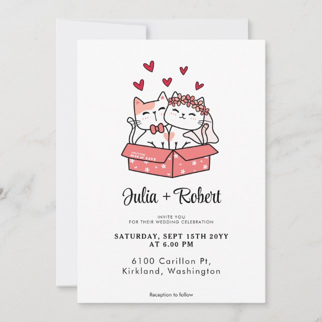 Invitación Novia De Gato Y Boda Simple De Groom (Anverso)