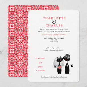 Invitación Novia de gatos negros con suerte   Groom Purrr.fec