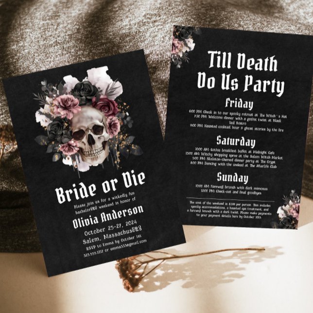 Invitación Novia de Halloween o bachillerato de cráneo floral (Subido por el creador)