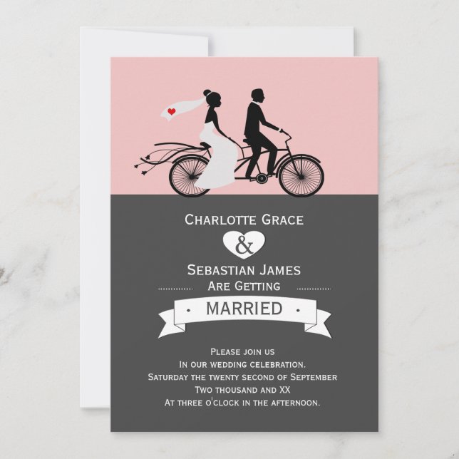 Invitación Novia de la bicicleta de tándem y Boda de Groom V2 (Anverso)
