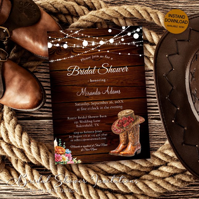 Invitación Novia de madera rústica bota ducha de novia occide (Subido por el creador)