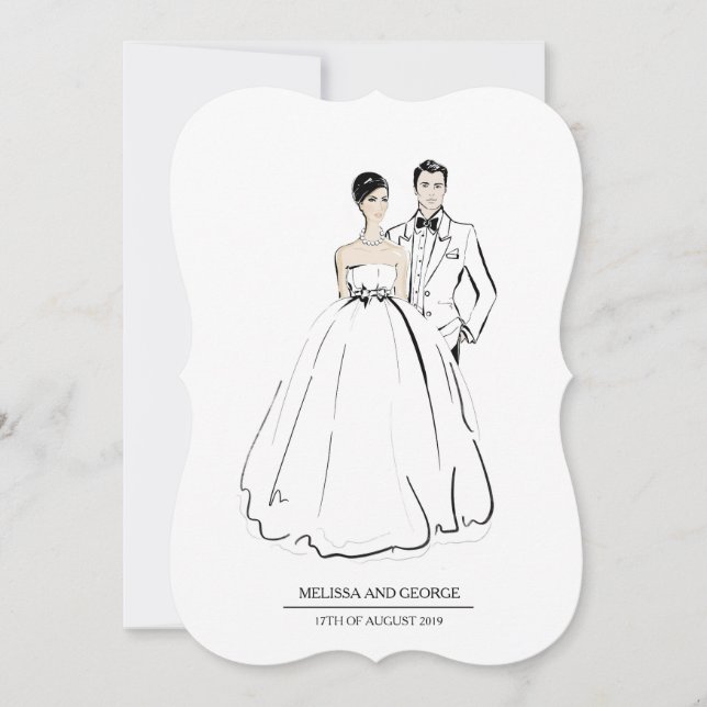 Invitación Novia de moda y Groom (Anverso)