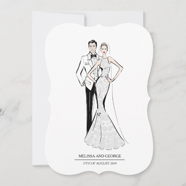 Invitación Novia de moda y Groom (Anverso)