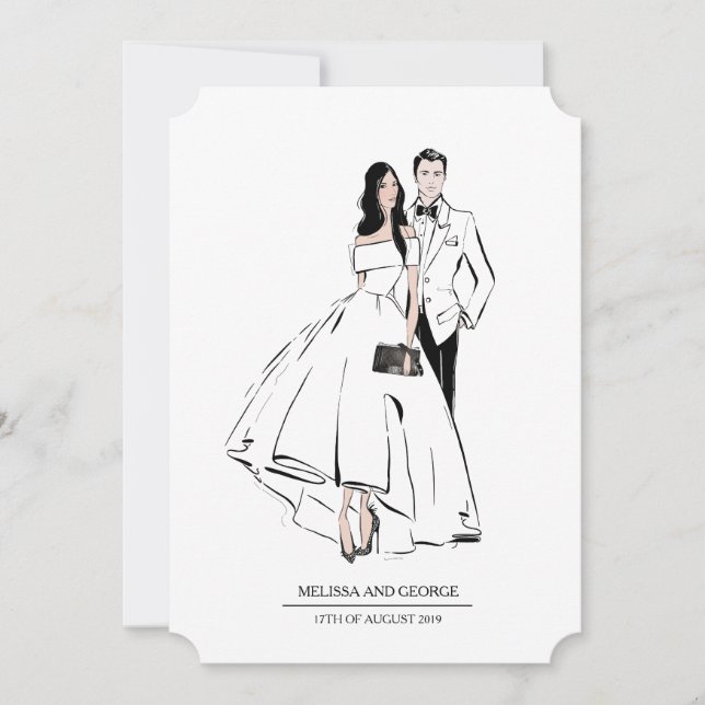 Invitación Novia de moda y Groom (Anverso)