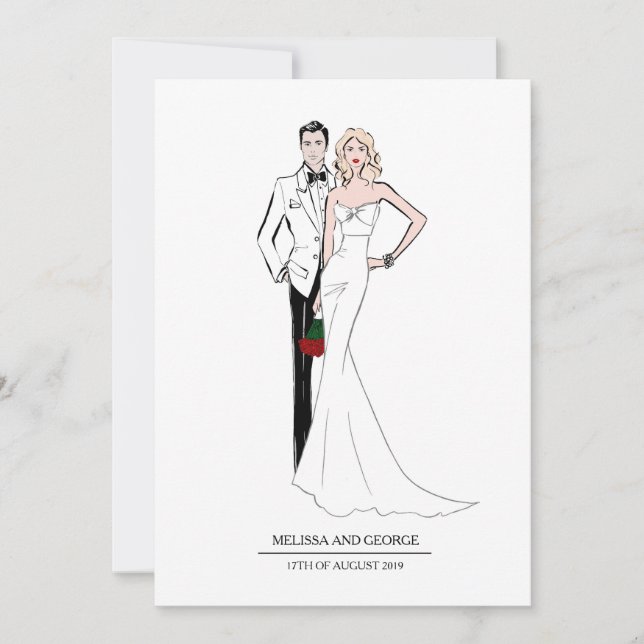 Invitación Novia de moda y Groom (Anverso)