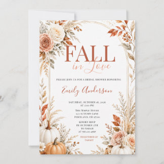 Invitación Novia de Otoño Floral de Calabaza de Boda