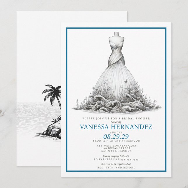 Invitación Novia de Playa Fiesta de Despedida (Anverso / Reverso)