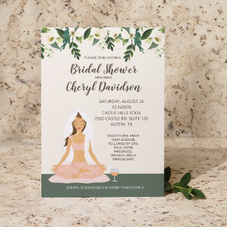 Invitación Novia de yoga Cabello marrón oscuro Ducha de novia