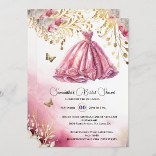 Invitación Novia dorada rosa para vestirse de lujoso vestido 