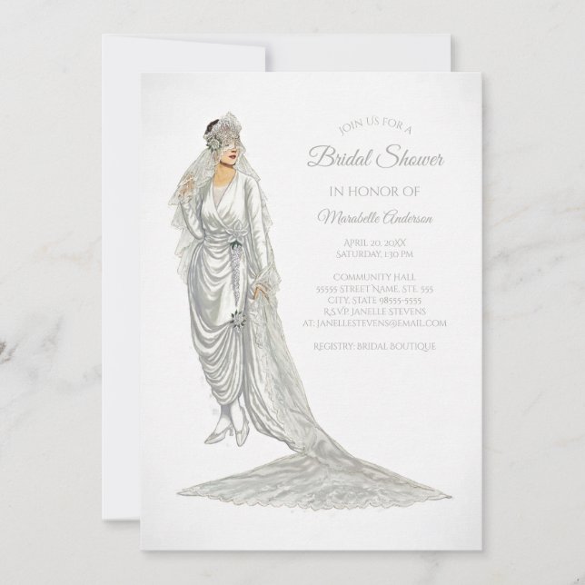Invitación Novia elegante con traje blanco (Anverso)