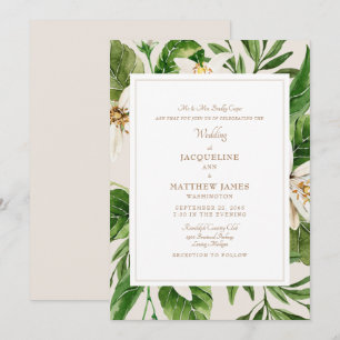 Invitación Novia Elegante Verde Padres Crema y Oro