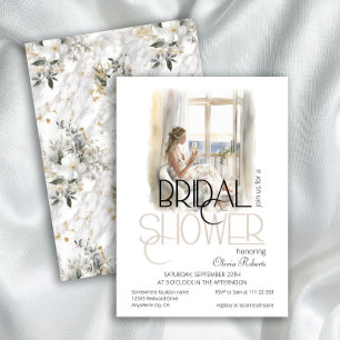 Invitación Novia elegante y moderna en ducha de Boda con traj
