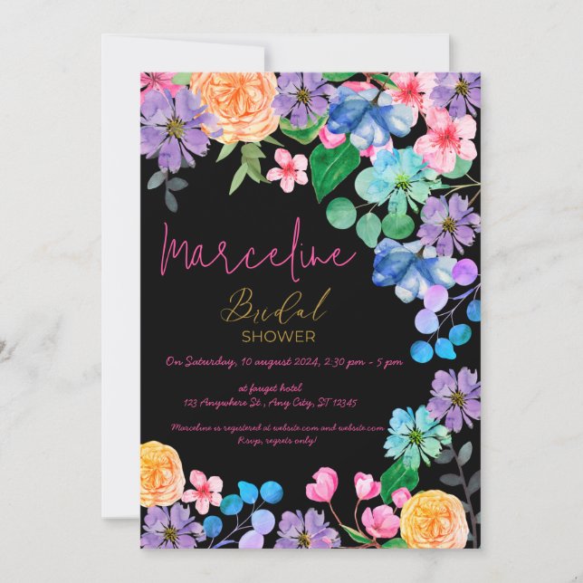 Invitación Novia en acuarela floral rosa brillante y audaz (Anverso)