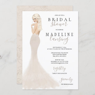 Invitación Novia en Champagne con un vestido de traje de novi