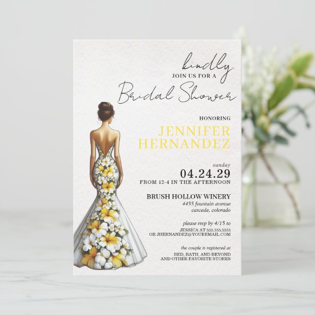 Invitación Novia en flor ducha tropical de novia amarilla (Anverso de pie)