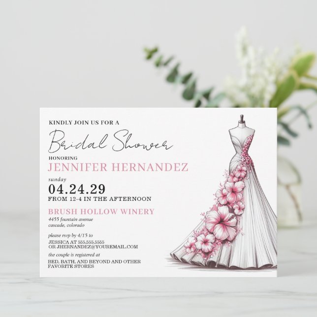 Invitación Novia en flor rosa Hibiscus Bridal Shower (Anverso de pie)
