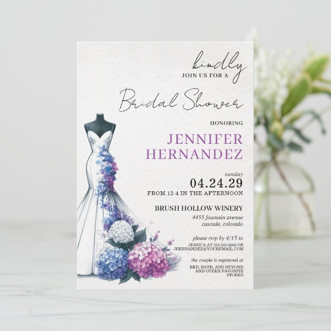 Invitación Novia en hidrangea en flor (Anverso de pie)