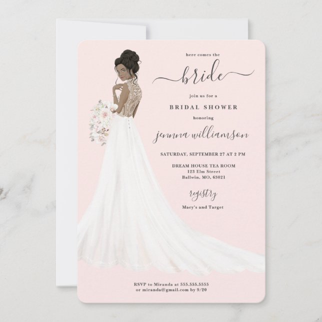 Invitación Novia en la ducha de novia de un vestido de encaje (Anverso)